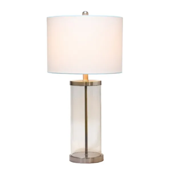 Table Lamps-Kirkland's Home Clear Glass And Nickel Cylindrical Table Lamp White