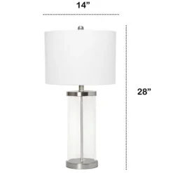 Table Lamps-Kirkland's Home Clear Glass And Nickel Cylindrical Table Lamp White