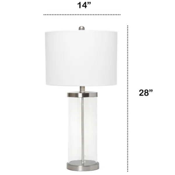Table Lamps-Kirkland's Home Clear Glass And Nickel Cylindrical Table Lamp White