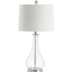 Table Lamps-Kirkland's Home Clear Glass And Silver Metal Base Table Lamp White