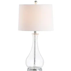 Table Lamps-Kirkland's Home Clear Glass And Silver Metal Base Table Lamp White