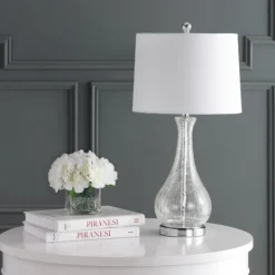 Table Lamps-Kirkland's Home Clear Glass And Silver Metal Base Table Lamp White
