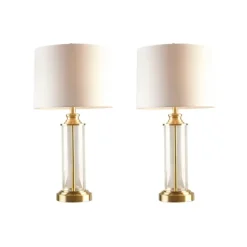 Table Lamps-Kirkland's Home Clear Glass Base Gold Table Lamps, Set Of 2 White
