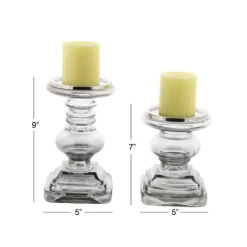Candle Holders-Kirkland's Home Clear Glass Column Candle Holders, Set Of 2 Gray