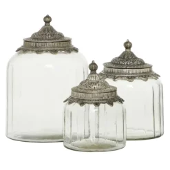 Decorative Bowls & Jars-Kirkland's Home Clear Glass Jars With Decorative Lids, Set Of 3 Clear/Silver