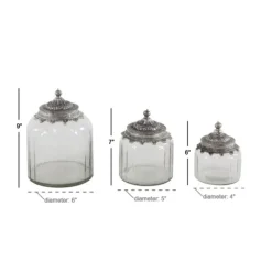 Decorative Bowls & Jars-Kirkland's Home Clear Glass Jars With Decorative Lids, Set Of 3 Clear/Silver