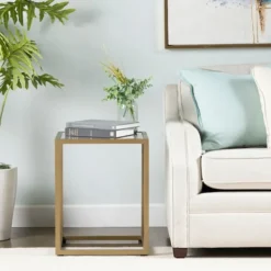 Accent & End Tables-Kirkland's Home Clear Glass Top Metal Base Accent Table Gold