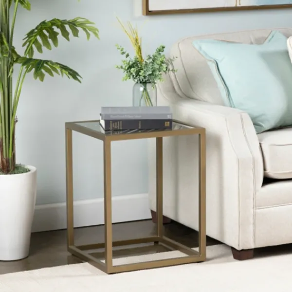 Accent & End Tables-Kirkland's Home Clear Glass Top Metal Base Accent Table Gold