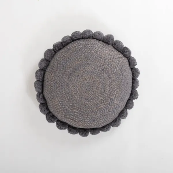 Pillows-Kirkland's Home Cleo Jute Pom Pom Pillow Gray