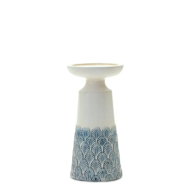 Candle Holders-Kirkland's Home Coastal Scalloped Candle Holders, Set Of 2 White/Blue
