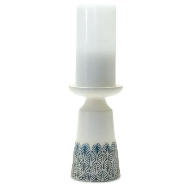 Candle Holders-Kirkland's Home Coastal Scalloped Candle Holders, Set Of 2 White/Blue