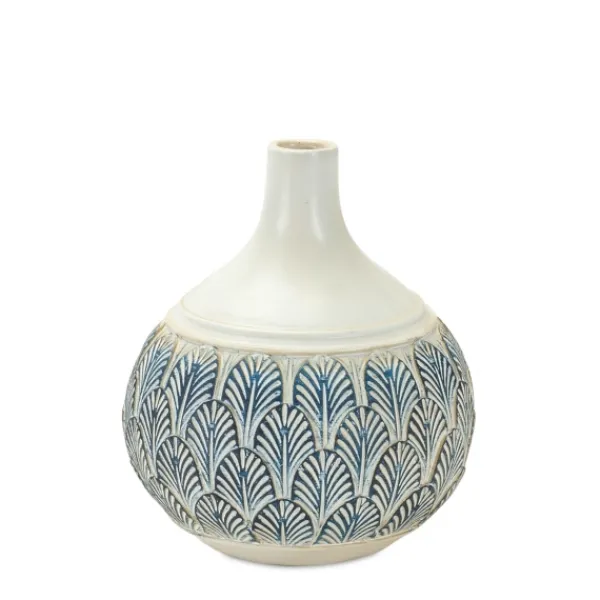 Vases-Kirkland's Home Coastal Scalloped Vases, Set Of 3 White/Blue