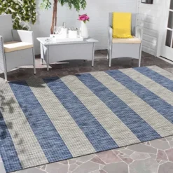 Outdoor Rugs-Kirkland's Home Coastal Stripes Outdoor Area Rug, 7X9 Blue/Gray