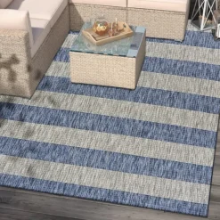 Outdoor Rugs-Kirkland's Home Coastal Stripes Outdoor Area Rug, 7X9 Blue/Gray