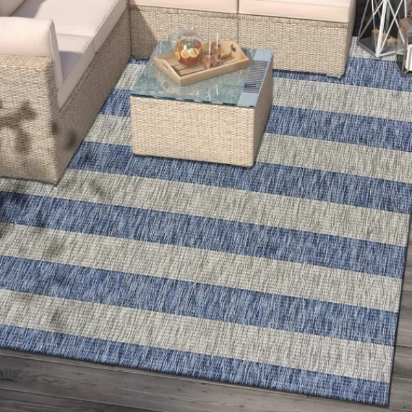 Outdoor Rugs-Kirkland's Home Coastal Stripes Outdoor Area Rug, 7X9 Blue/Gray