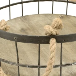 Baskets & Boxes-Kirkland's Home Coastal Wire And Wood Baskets, Set Of 2 Tan/Black