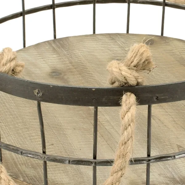 Baskets & Boxes-Kirkland's Home Coastal Wire And Wood Baskets, Set Of 2 Tan/Black