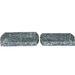 Decorative Trays-Kirkland's Home Coastal Wood And Oyster Shell Trays, Set Of 2 Blue