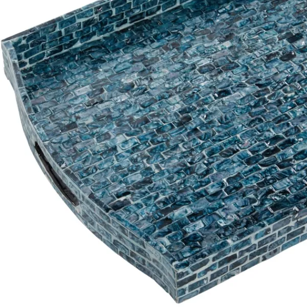 Decorative Trays-Kirkland's Home Coastal Wood And Oyster Shell Trays, Set Of 2 Blue