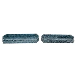 Decorative Trays-Kirkland's Home Coastal Wood And Oyster Shell Trays, Set Of 2 Blue