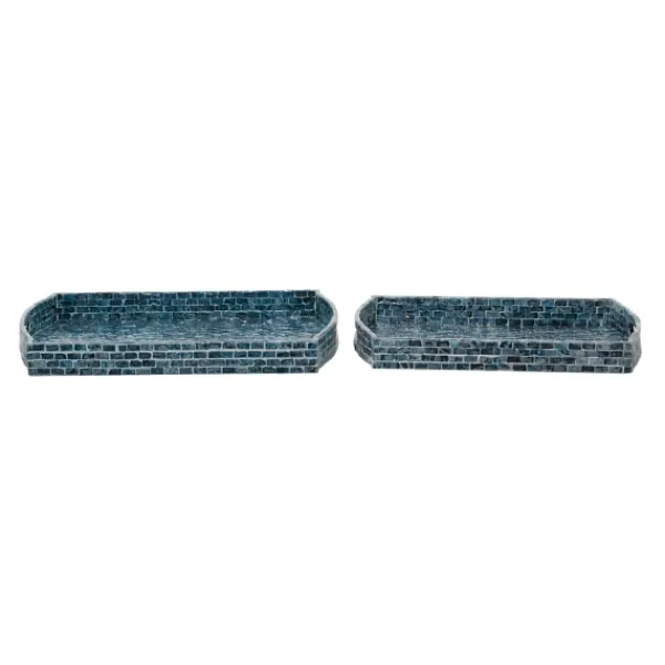 Decorative Trays-Kirkland's Home Coastal Wood And Oyster Shell Trays, Set Of 2 Blue