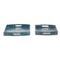 Decorative Trays-Kirkland's Home Coastal Wood And Oyster Shell Trays, Set Of 2 Blue