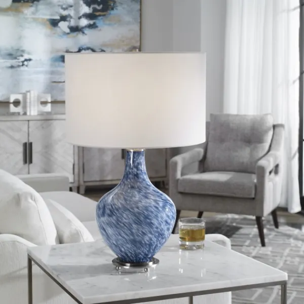 Table Lamps-Kirkland's Home Cobalt Blue Swirl Carved Glass Table Lamp White