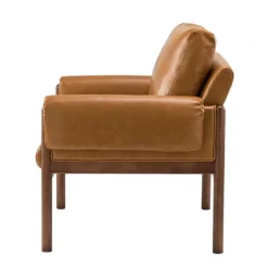 Accent Chairs-Kirkland's Home Cognac Faux Leather And Wood Accent Chair Tan