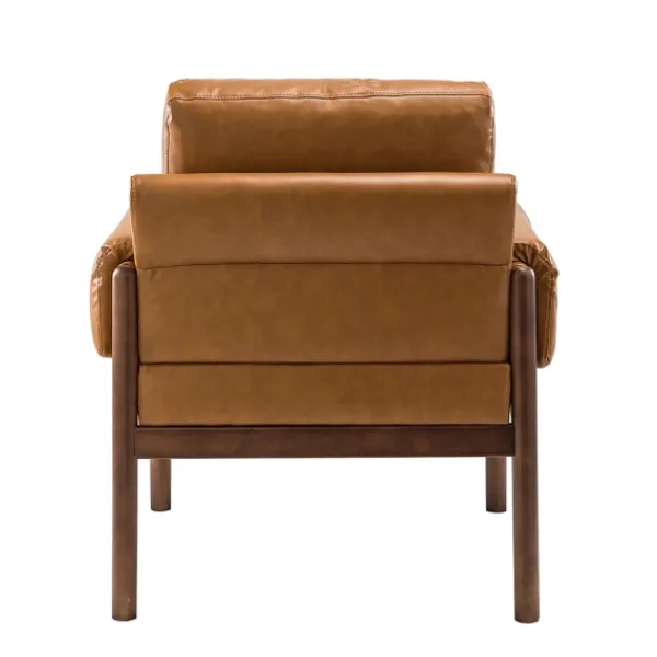 Accent Chairs-Kirkland's Home Cognac Faux Leather And Wood Accent Chair Tan