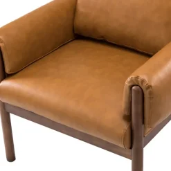 Accent Chairs-Kirkland's Home Cognac Faux Leather And Wood Accent Chair Tan