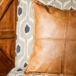 Pillows-Kirkland's Home Cognac Faux Leather Throw Pillow Brown