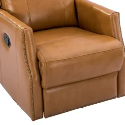Accent Chairs-Kirkland's Home Cognac Leather Upholstered Recliner Chair Brown/Orange