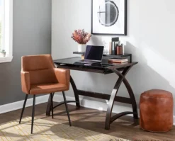Dining Chairs-Kirkland's Home Cognac Vegan Leather Dining Chairs, Set Of 2 Brown