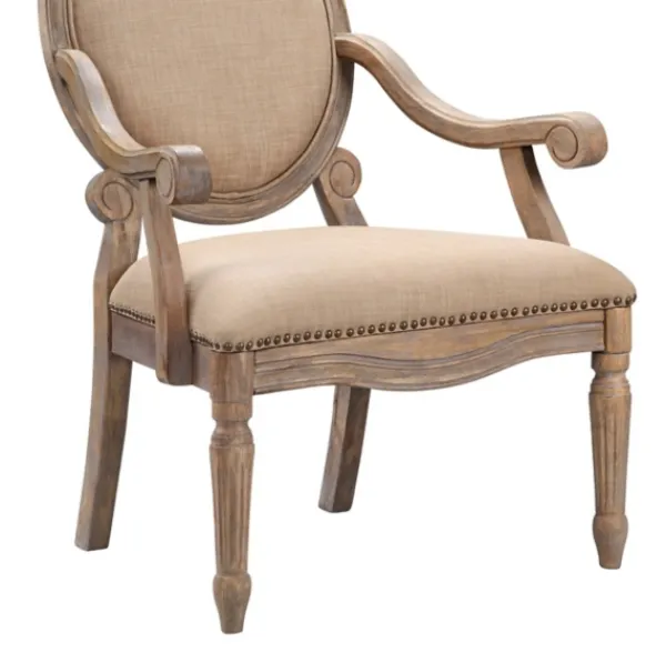 Accent Chairs-Kirkland's Home Coley Beige Linen Armchair Tan