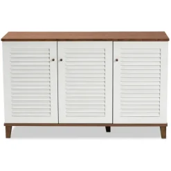 Entryway Furniture-Kirkland's Home Collier Two-Tone 3-Door Shoe Storage Cabinet Brown/White