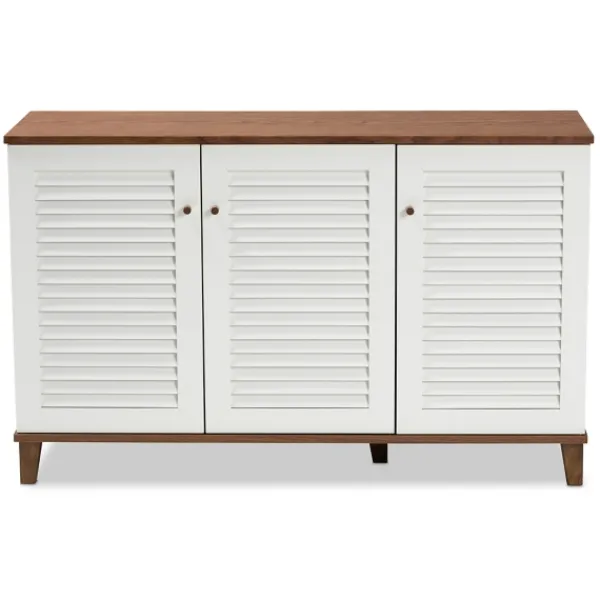 Entryway Furniture-Kirkland's Home Collier Two-Tone 3-Door Shoe Storage Cabinet Brown/White