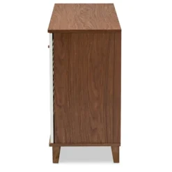 Entryway Furniture-Kirkland's Home Collier Two-Tone 3-Door Shoe Storage Cabinet Brown/White