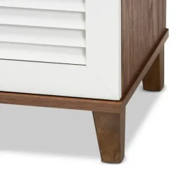 Entryway Furniture-Kirkland's Home Collier Two-Tone 3-Door Shoe Storage Cabinet Brown/White