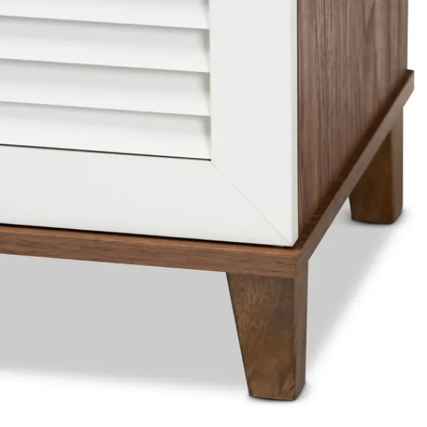 Entryway Furniture-Kirkland's Home Collier Two-Tone 3-Door Shoe Storage Cabinet Brown/White
