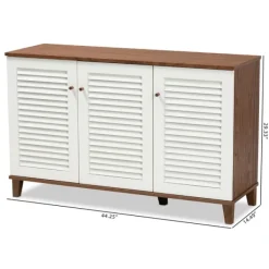 Entryway Furniture-Kirkland's Home Collier Two-Tone 3-Door Shoe Storage Cabinet Brown/White