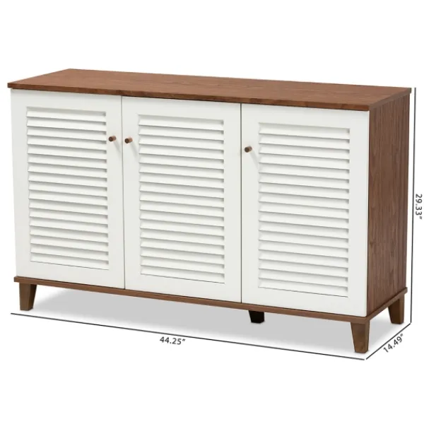 Entryway Furniture-Kirkland's Home Collier Two-Tone 3-Door Shoe Storage Cabinet Brown/White