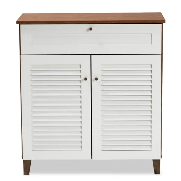 Entryway Furniture-Kirkland's Home Collier Two-Tone Drawer Shoe Storage Cabinet White/Brown