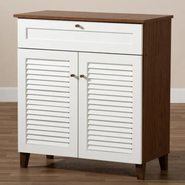 Entryway Furniture-Kirkland's Home Collier Two-Tone Drawer Shoe Storage Cabinet White/Brown