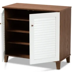 Entryway Furniture-Kirkland's Home Collier Two-Tone Slatted Shoe Storage Cabinet