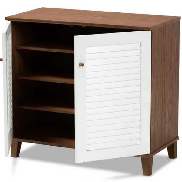 Entryway Furniture-Kirkland's Home Collier Two-Tone Slatted Shoe Storage Cabinet