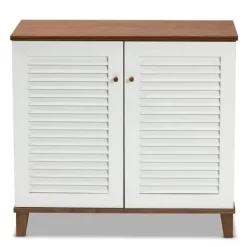 Entryway Furniture-Kirkland's Home Collier Two-Tone Slatted Shoe Storage Cabinet