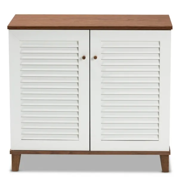 Entryway Furniture-Kirkland's Home Collier Two-Tone Slatted Shoe Storage Cabinet