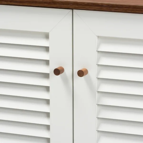 Entryway Furniture-Kirkland's Home Collier Two-Tone Slatted Shoe Storage Cabinet