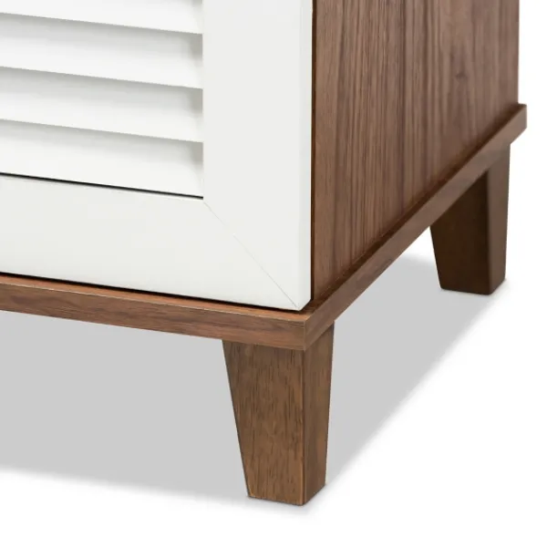 Entryway Furniture-Kirkland's Home Collier Two-Tone Slatted Shoe Storage Cabinet