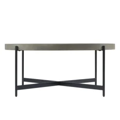 Coffee Tables-Kirkland's Home Concrete Round Tray Top Coffee Table Gray/Black